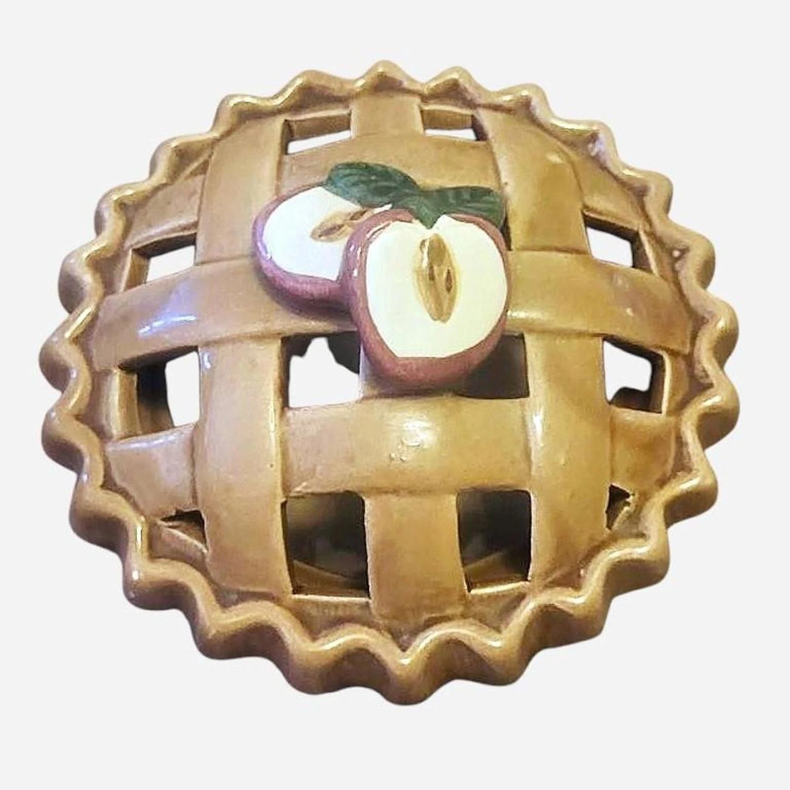 Vintage Ceramic Apple Pie Keeper Covered Dish Lattice Crust