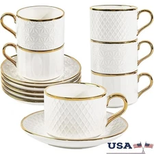 Stackable Espresso Cups & Saucers Set of 6 Porcelain Coffee Mugs Tea Cups New