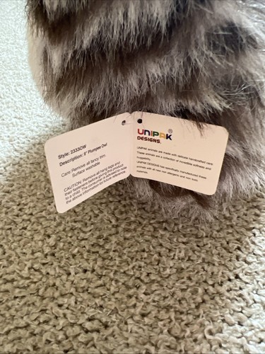 NUOVO CON ETICHETTA Unipak Peluche Peluche Gufo Bambola Grigio Bianco 9in - Foto 5 di 9