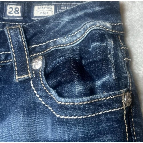Miss Me Boot Cut Blue Jeans Womens Size 28 Cutoff Embellished Distressed Rips - Picture 6 of 24