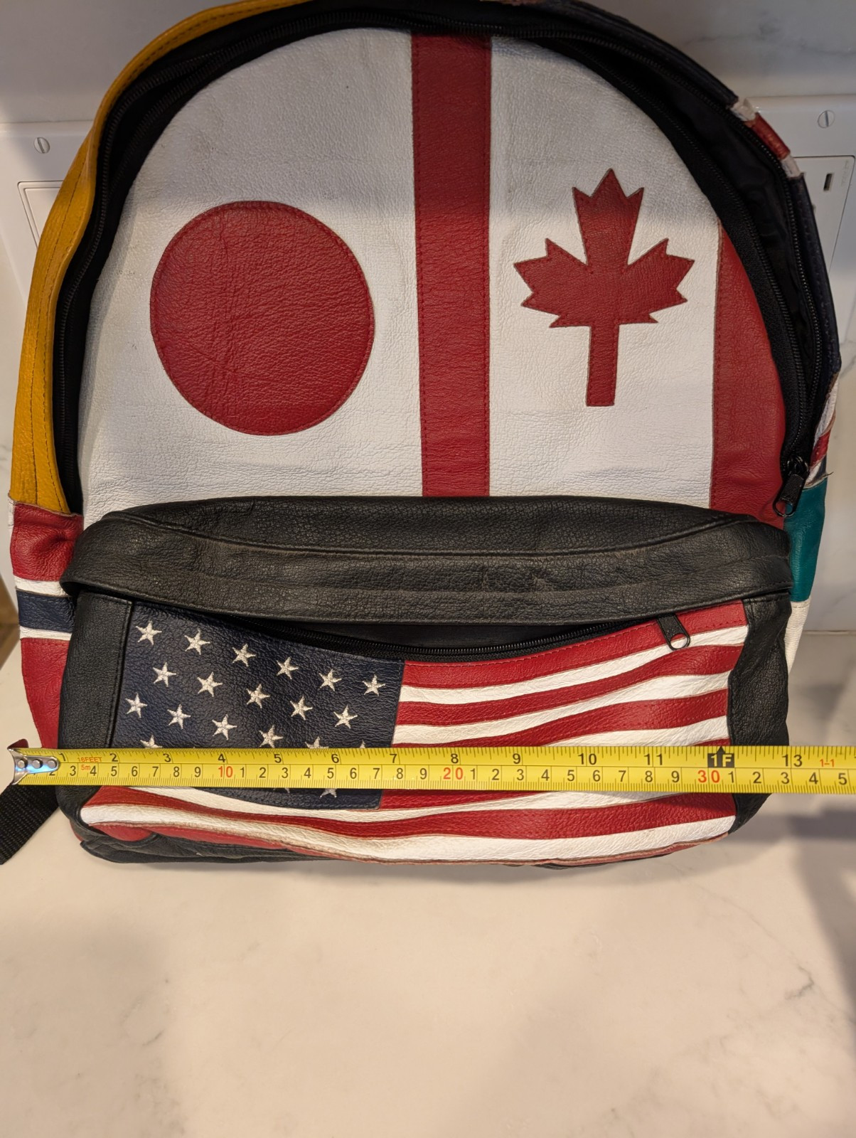 VTG Wilson’s Leather Backpack Patchwork Bag Flag … - image 8