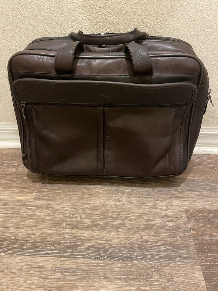 SOLO NY Walker Brown Leather Rolling Briefcase/Laptop Bag Luggage Travel/School - Image 3 of 4