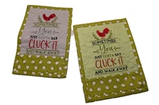 Pair Hand-Made "Just Gotta Say Cluck It" Cotton Double Sided Oven Mitts 7" x 9"