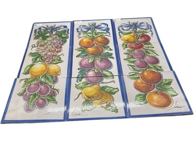 J Valerio Ceramic Spanish Azulejo Mural Hand Painted Crackle Glaze 9 Tiles 8 