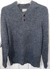 LL Bean 100 Lambswool Vintage Gray Pullover Fisherman Style Sweater Sz L