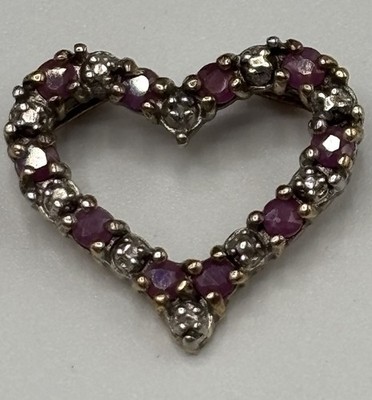 Sterling Ruby Diamond Heart Pendant Silver 925 Fine Jewelry Patina
