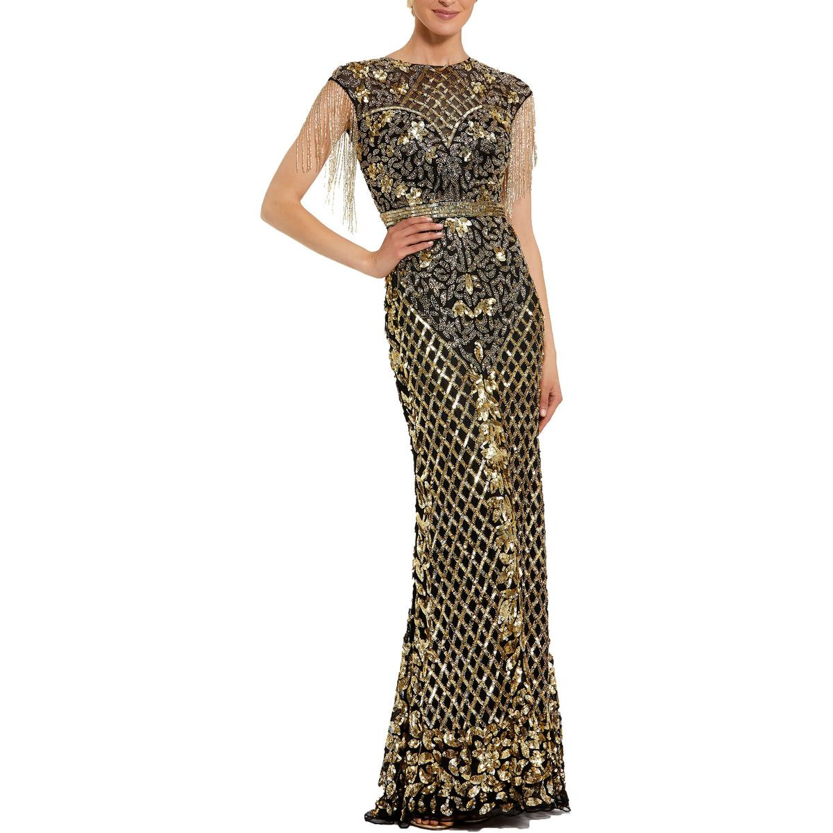Женское вечернее платье Mac Duggal из черной сетки с бахромой, 8 BHFO 4779
