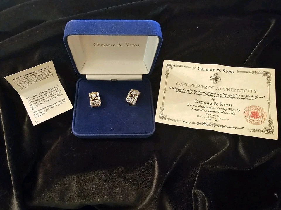 Camrose & Kross Jackie Kennedy Earrings COA & Box – Gold Tone Crystal Starburst - Image 2 of 4