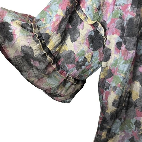 Zac & Rachel Woman Peasant Boho Flare Ruffle 3/4 Sleeve Top Gray Floral 2X NWT - Picture 12 of 16