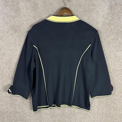 Ming Wang Blazer Womens XL Black Yellow Cardigan Contrast Trim Knit Jacket Bow - Picture 10 of 11