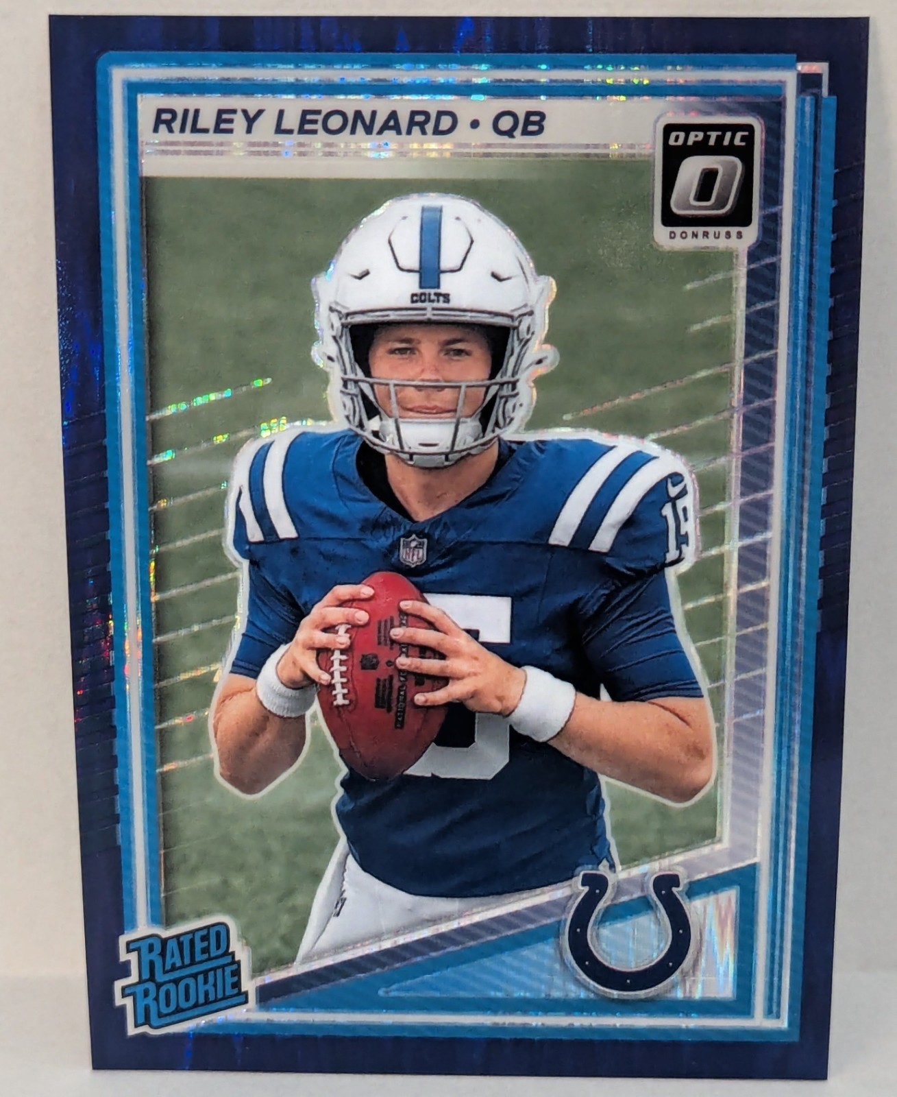Riley Leonard 2025 Donruss Optic RC Purple Shock Colts #255