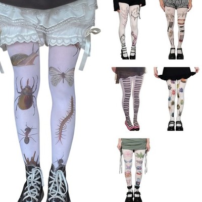 Women Gothic Grunge Cute Printed Opaque Tights Whimsy Pantyhose Leggings Hosiery