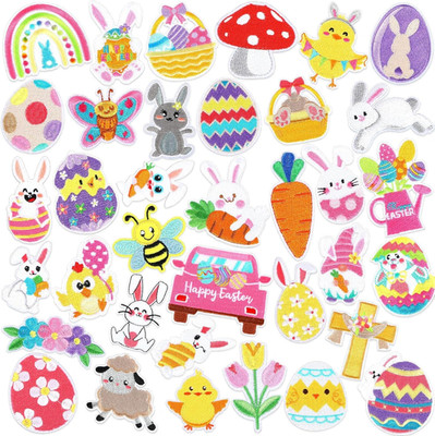 36Pcs Easter Iron on Patches Chicken Bunny Carrot Egg Basket Candy Embroidered S