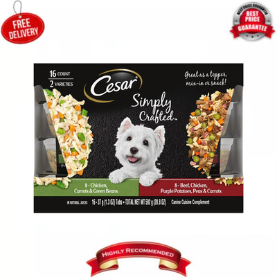 Cesar Simply Crafted Wet Dog Food Variety Pack, 1.3 Oz Tubs (16 Pack)
