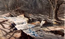 David Acuff - Untitled - Original - Stream/Farmhouse - Watercolor Painting - Art