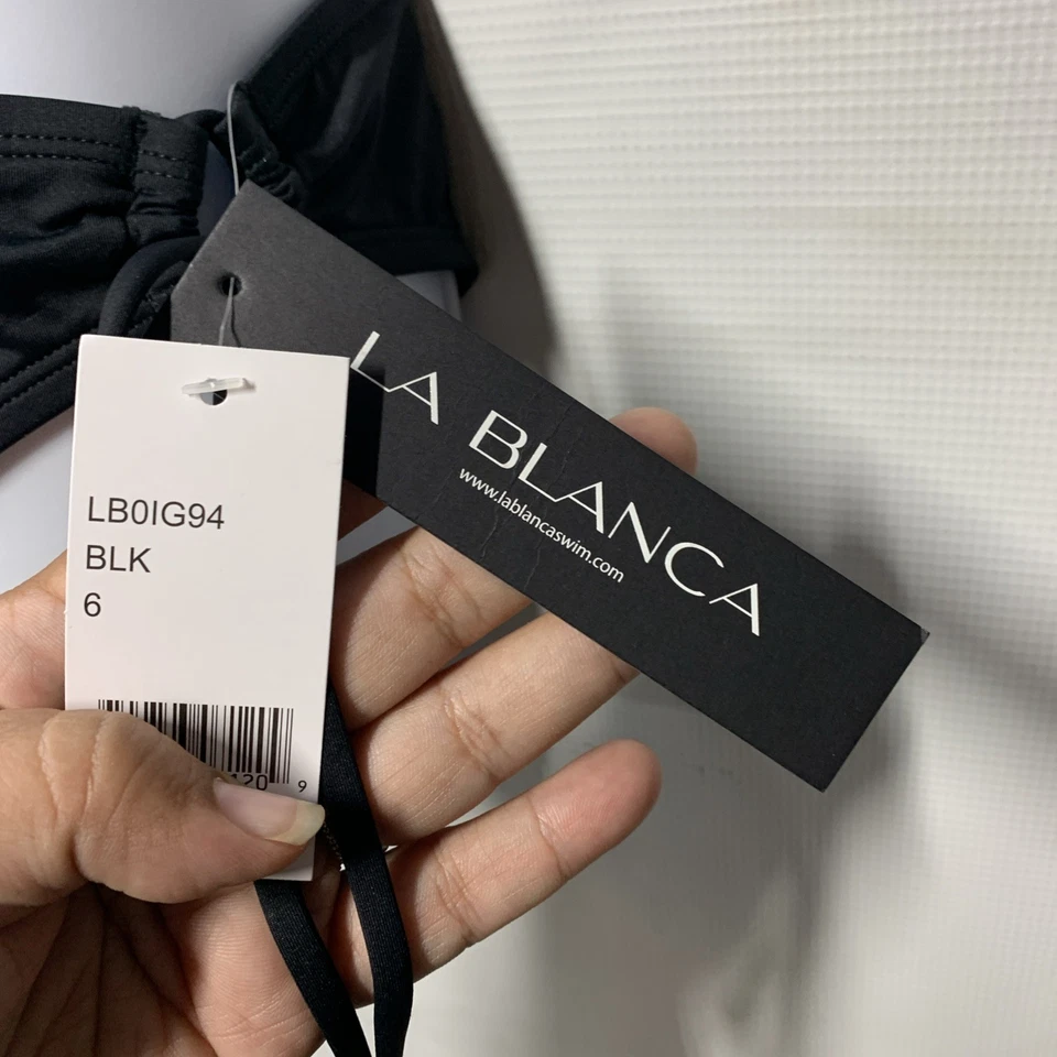 La Blanca Swim Bottom Bikini Island Goddess Side Tie Hipster Womens Size 6 Black - Image 4 of 4