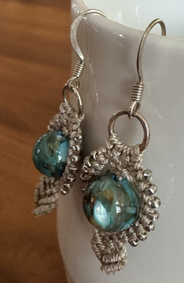 Handmade Artisan Micro Macrame Earrings Turquoise… - image 8