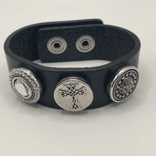 Snap Jewelry Black Leather Triple Bracelet L Unisex With 3 20mm Ginger Charms