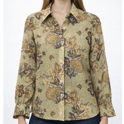 Vintage Le Monde Womens Blouse Butterfly Print Polyester Vintage 70s S/M