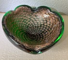 Vintage 1970s Murano Green, Gold-Infused Interior Glass Bowl or Ashtray