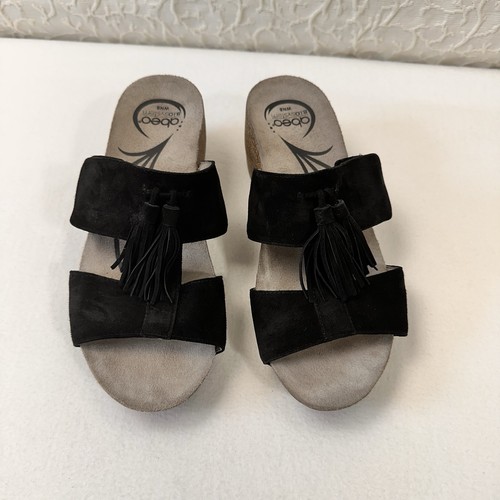 Abeo Women's Sandals Size 8 Black Suede Wedge Adjustable Strap Comfort Shoes - Picture 2 of 11