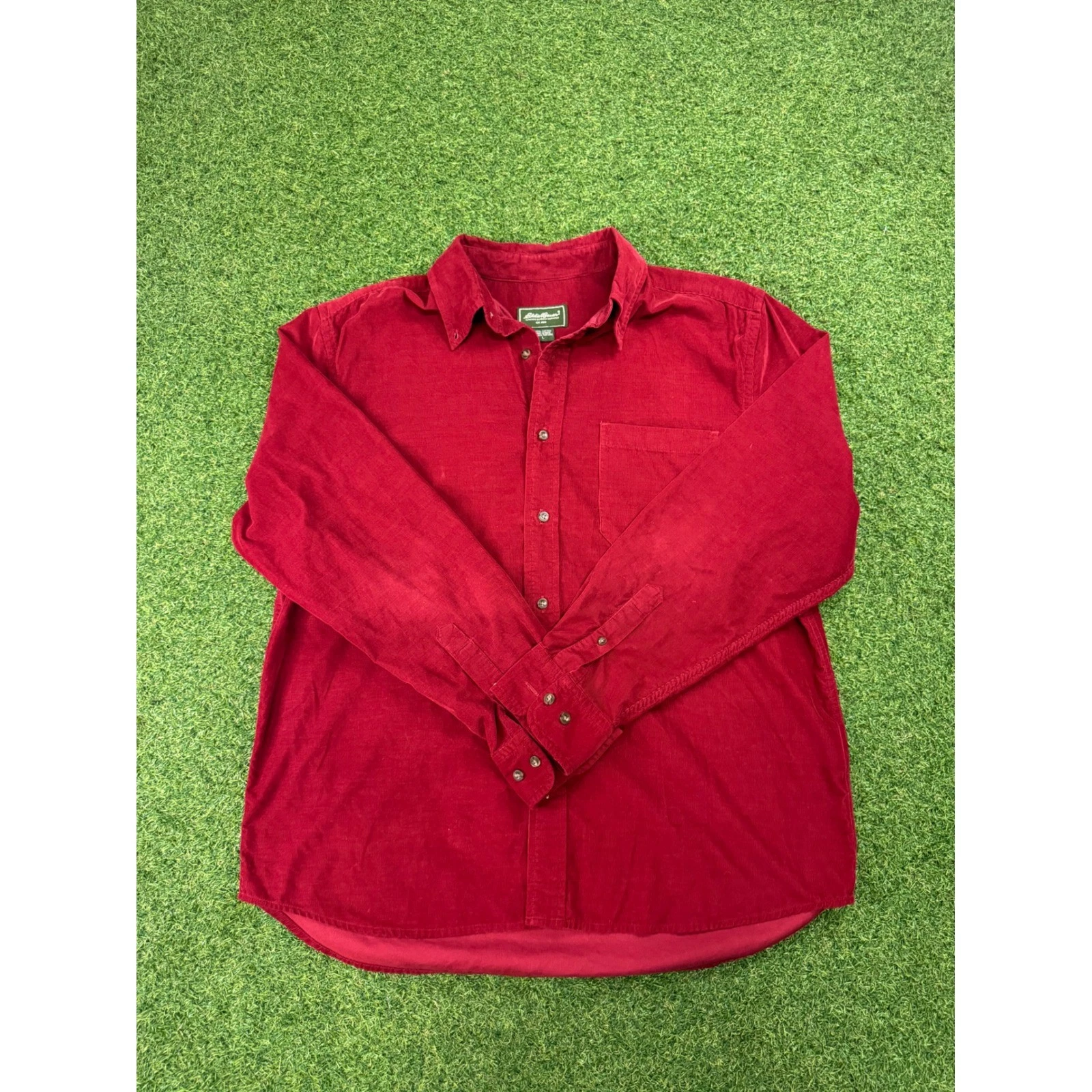 Eddie Bauer Mens Large Red Corduroy Button Down Shirt Long Sleeve Cotton 100%