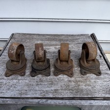 4 Vintage Cast Iron Swivel Wheels Casters Size 3”. No. 937 Rusty Nice, Working.