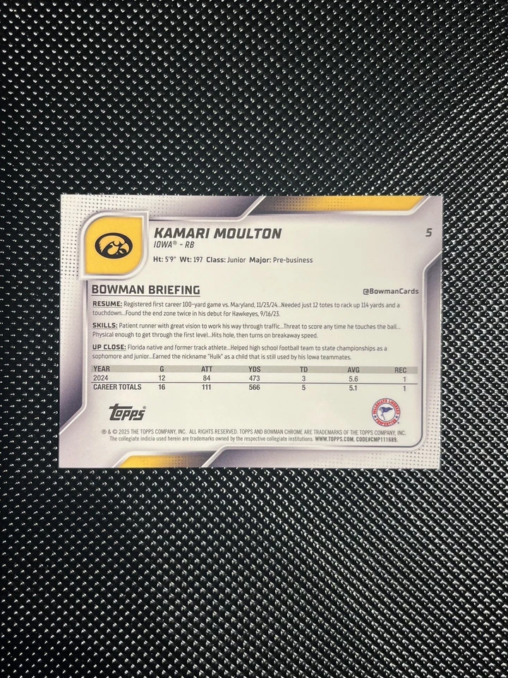 2025 Bowman Chrome U Football X-Fractor Kamari Moulton - Изображение 2 из 2