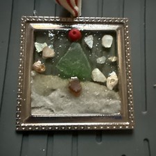 Handmade Sea Glass Christmas Ornament Coastal Beach Decor Shells Resin 3  
