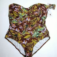 Shade Shore Women's Floral One Piece Swimsuit Full Seat Coverage Size XL 16