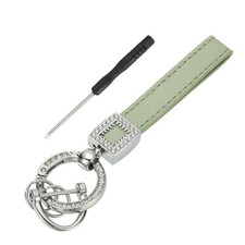 Leather Wristlet Keychain, Car Key Chain Holder with Silver Key Ring, Green