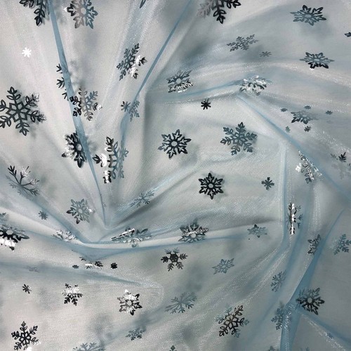 FS661 Snowflake Foil Organza Fabric Christmas decoration table dressing displays - Imagen 3 de 4