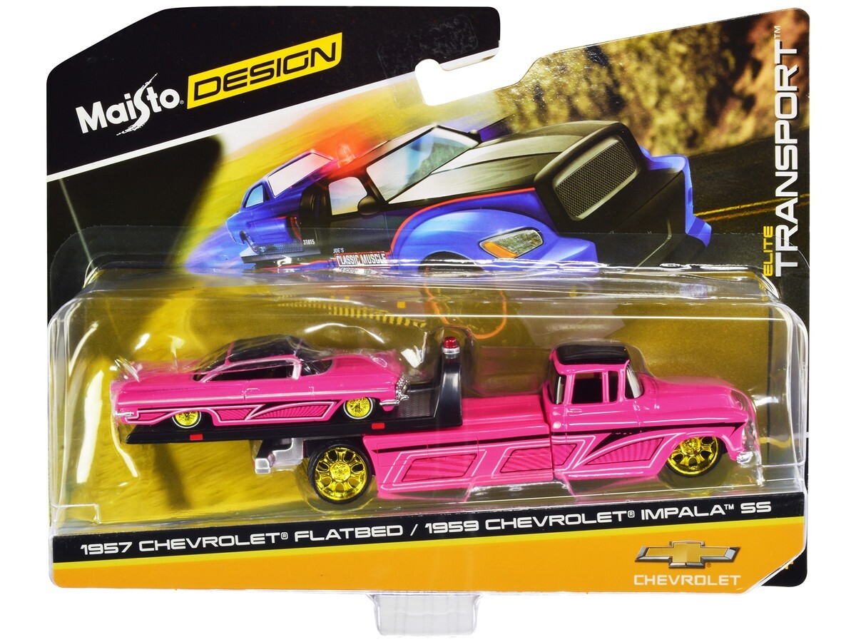 Maisto 1957 Chevrolet Flatbed Truck & 1959 Impala SS Pink 1