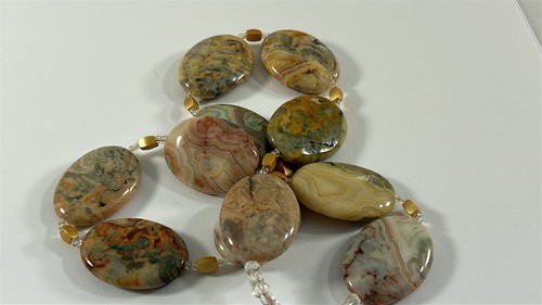 Conjunto de pendientes colgantes de collar de piedras preciosas ovaladas pulidas con cuentas tonos tierra 19" - Imagen 9 de 11