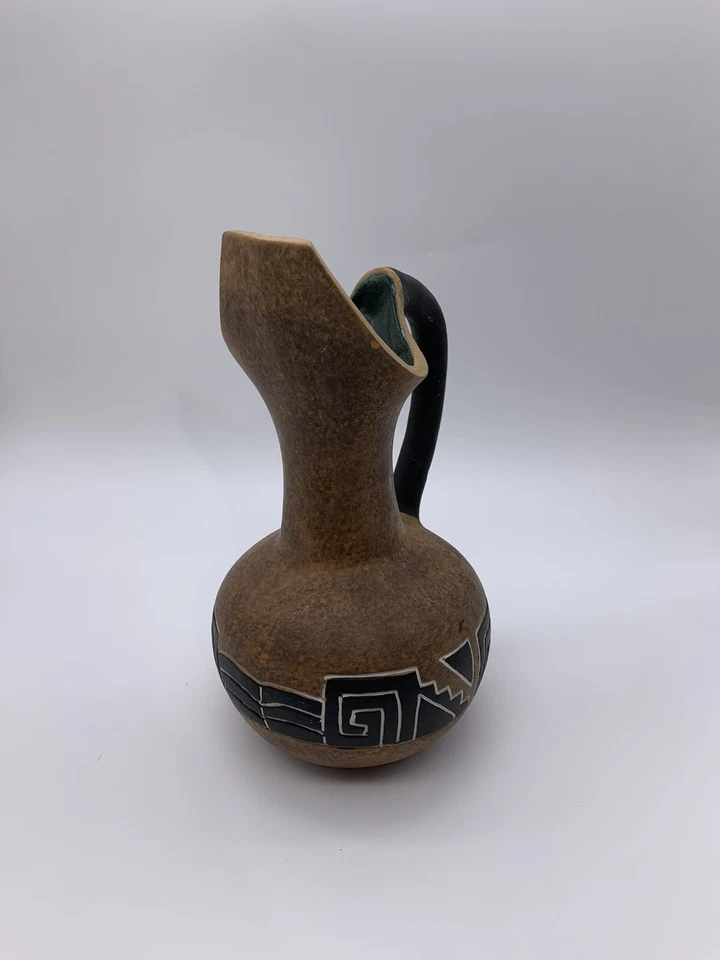 Jarrón jarra cerámica arte mexicano vintage con interior esmalte verde Foto 4 de 4