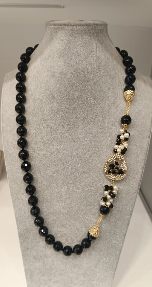 Collana lunga artigianale Pietra Dura Onice nera - Immagine 2 di 4