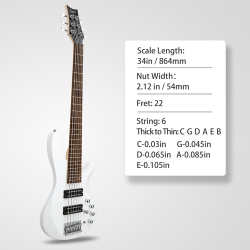 GIB 6-String Open Double Double Pickup Yellow Acid Fingerboard IB Bass White - Picture 8 of 10