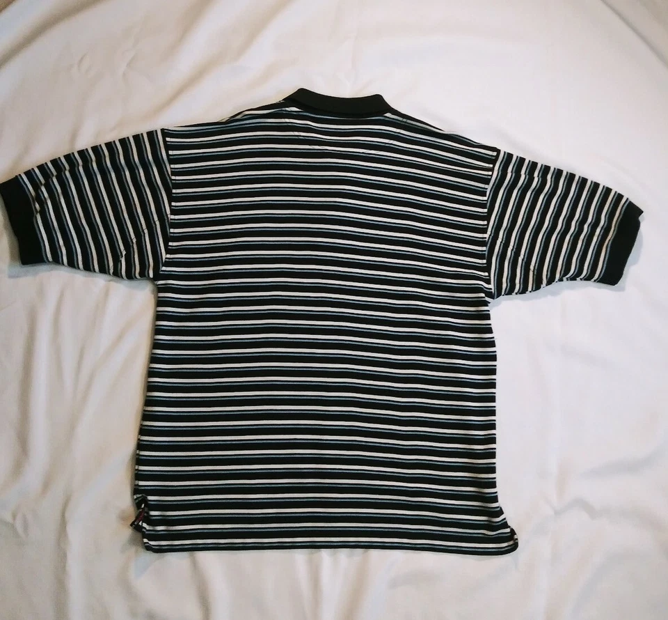 Mens South Pole denim Collection Polo Button Up Striped Blues White XL - Image 3 of 4