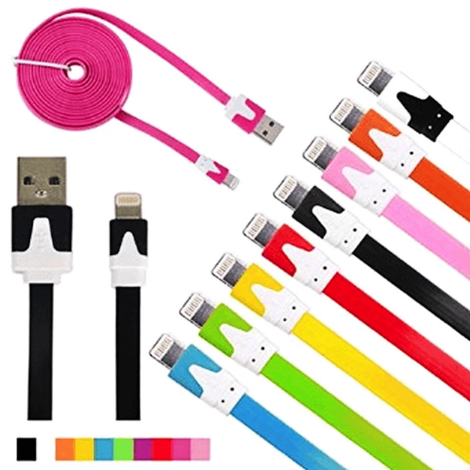 FLAT NOODLE USB Data Sync Charger Cable FOR iphone 4 4s 5 5c 6 7 plus micro usb - Image 2 of 4