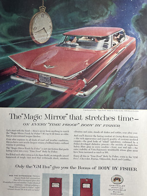 1958 Body By Fisher Time Proof Magic Mirror Stretches Buick Invicta VTG Print Ad