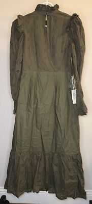 Hyacinth House Tuckernuck Regina Ruffle Midi Dress Eyelet In Olive Green  Size XS | eBay