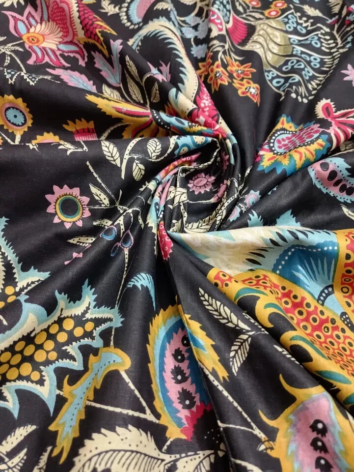 25 Yards Fabric Indian Black Paisley Hand Printed Cotton Fabric Sewing Fabrics - Image 3 of 4
