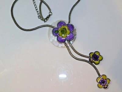 Collier Pendentif Chaîne Serpent Argentée En Émail Fleur Y À Breloque - Photo 1/4
