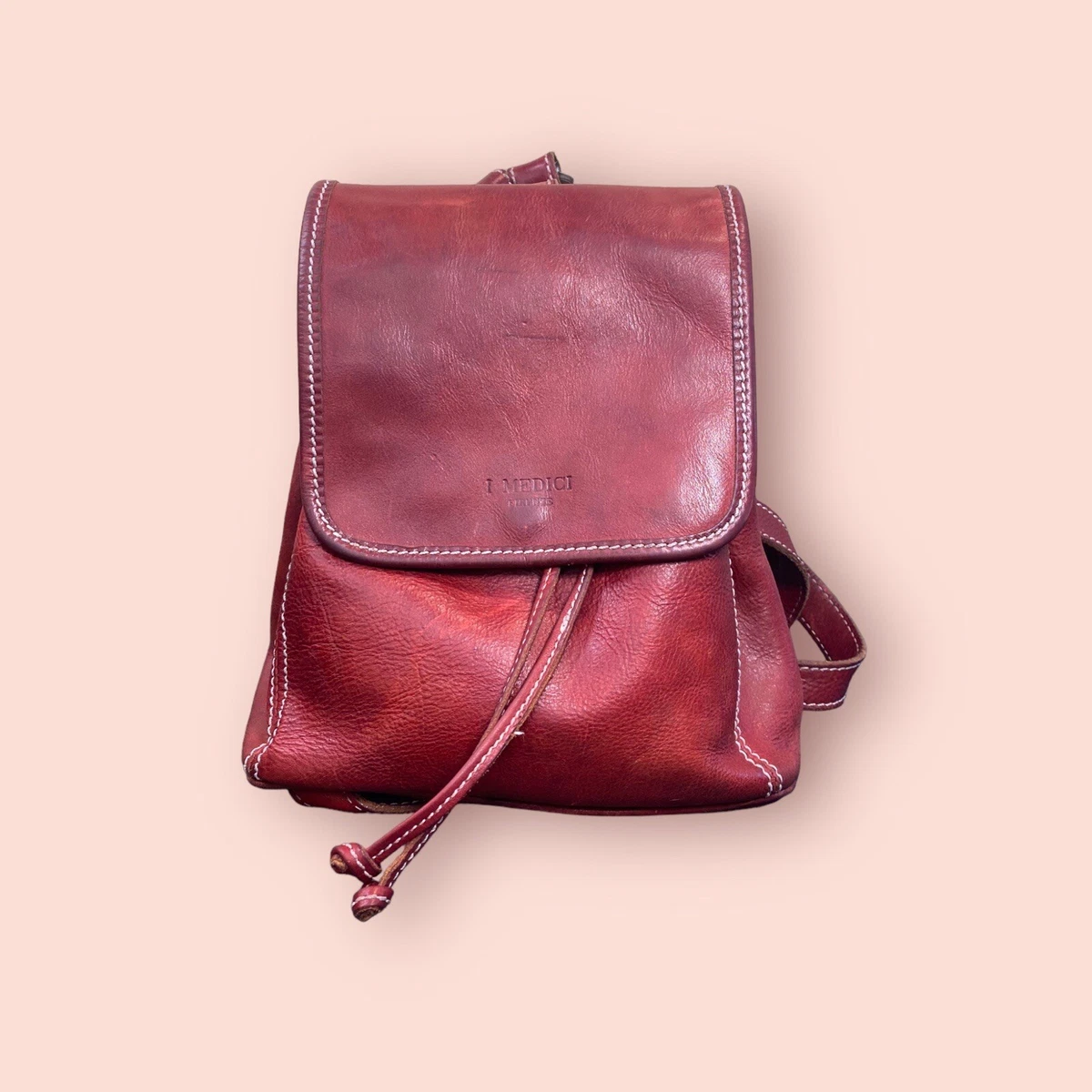 Designer Red Leather Backpack Bag - Red