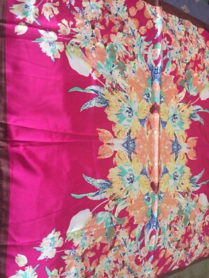 Mosi Satin Soft Scarf 36x18  Brown Border Beautiful Long Floral Women Girls