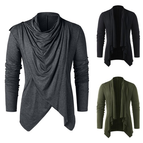 Men's Comfortable Long Sleeve Asymmetrical Overlap Tops for Casual Wear - Picture 3 of 36