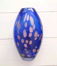 Vintage Murano Art Glass Vase, Cobalt Blue With Gold Fleck Aventurine