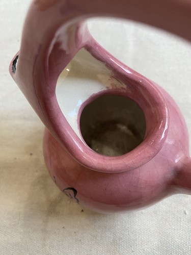 studio art vintage pottery mini handmade pink water pitcher butterfly signed - Picture 6 of 8