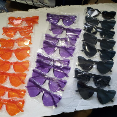 Halloween 24 Heart Shaped Sunglasses Bulk Party Favors 8-Orange 8-Purple  8-Black