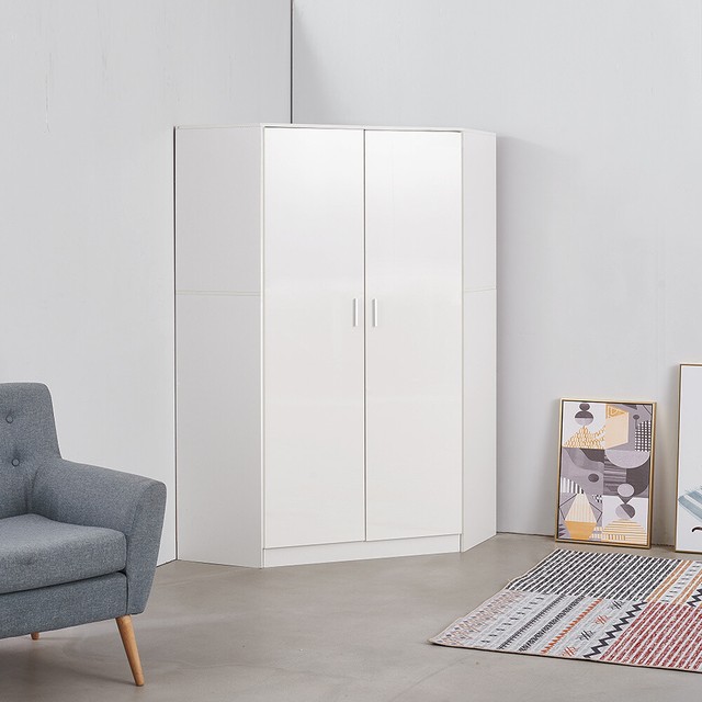 High Gloss White 2 Door Corner Wardrobe Bedroom Furniture Range